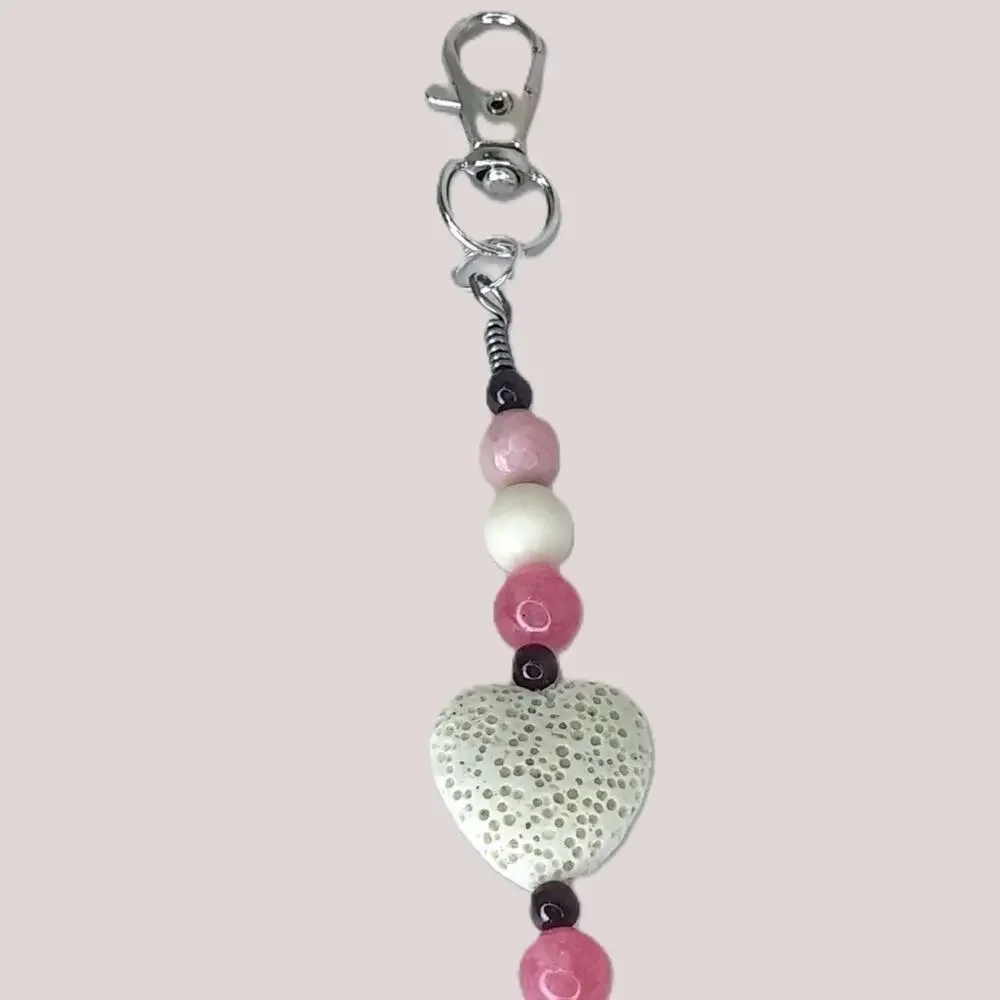 Handmade Butterfly Bag Charm Beaded Pink Cream Diffuser Keychain Lava Heart NEW